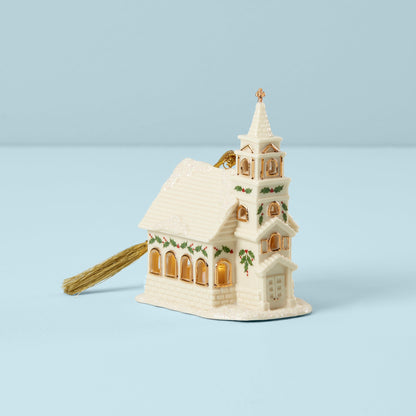 Christmas Village Church Lit Ornament