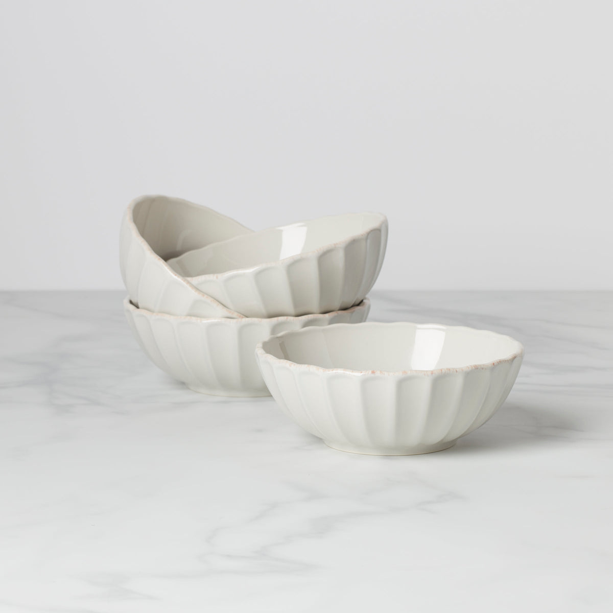 French Perle Scallop White All-Purpose Bowls, Set of 4