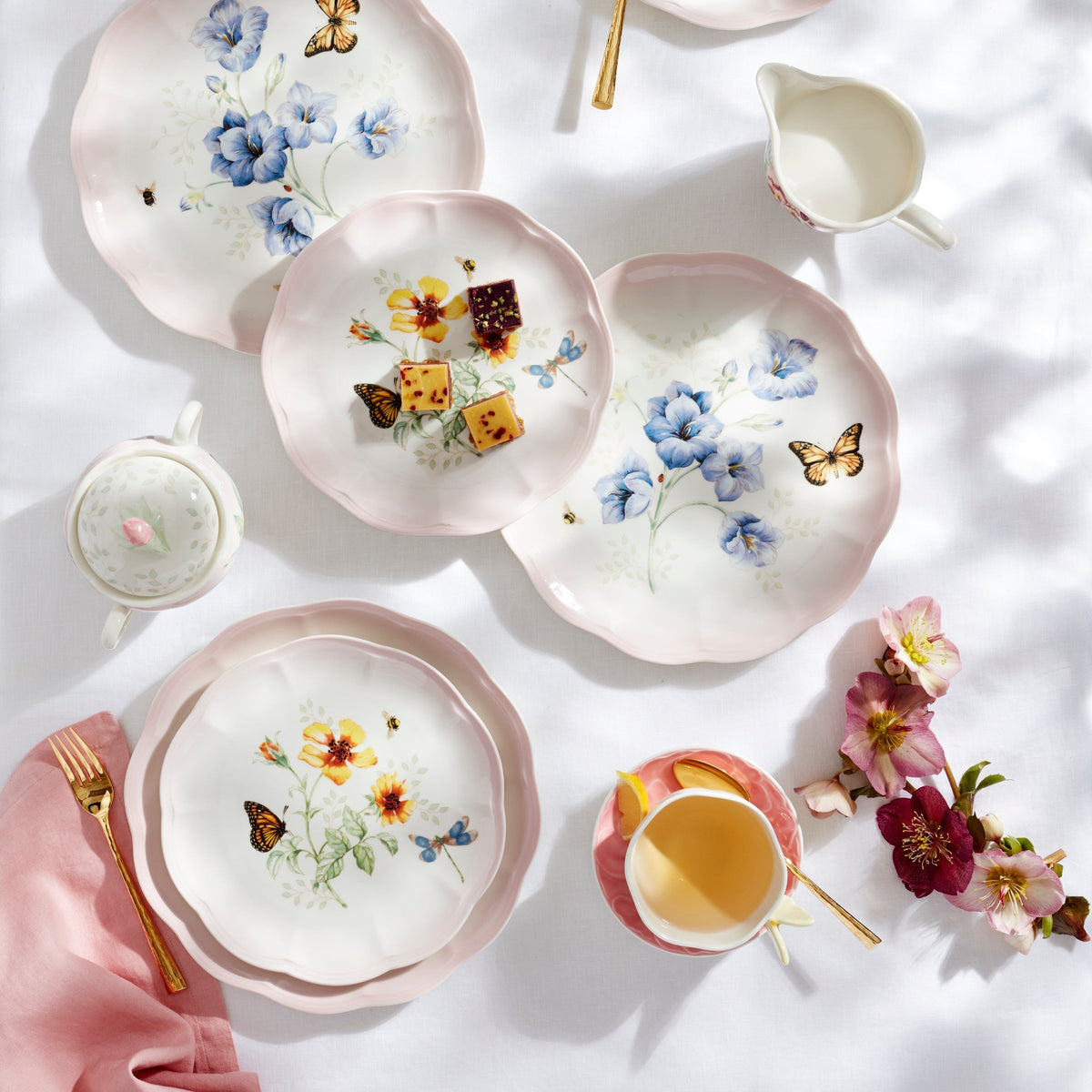 Butterfly Meadow Pink 12-Piece Dinnerware Set