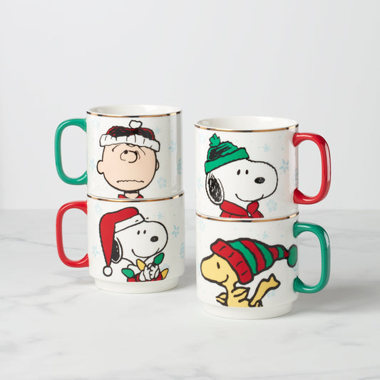 Snoopy Christmas Stacking Mugs, Set of 4